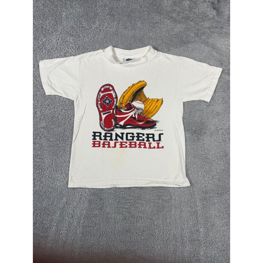 CCI Texas Rangers Baseball T-Shirt Youth L White Fair 1996 Vintage MLB Graphic